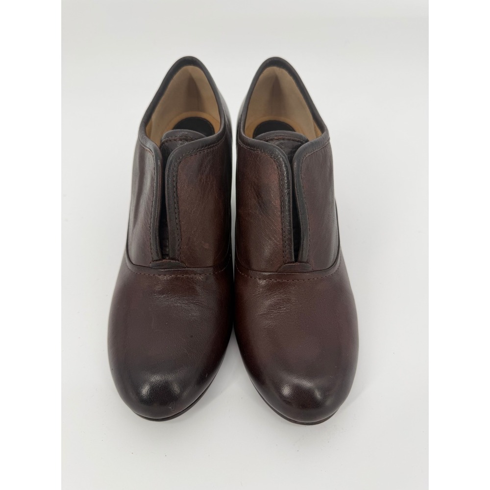 Frye Jillian Dark Brown Leather Split Vamp Block Heel Shooties Ankle Boots